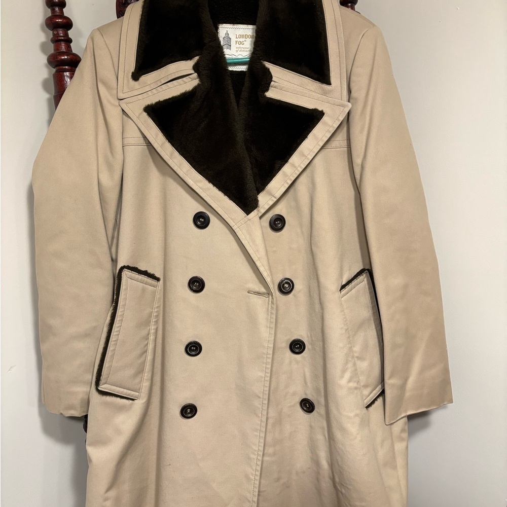 London Fog Mens Sz 40 Reg Overcoat Lined Faux Fur Dress Coat Business Trench